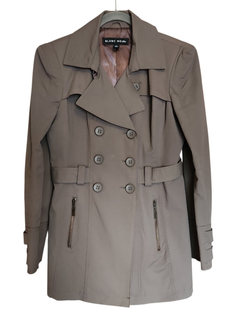 BLANC NOIR DARK TAUPE DOUBLE BREASTED TRENCH COAT WATER REPELLENT JACKET M/L